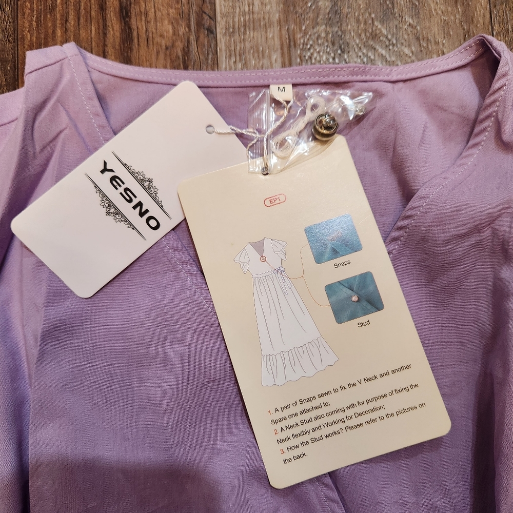 YESNO Casual Wrap V Neck Dress - Picture 4 of 6